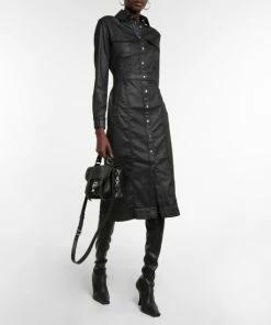 7 For All Mankind Coated Denim Midi Dress